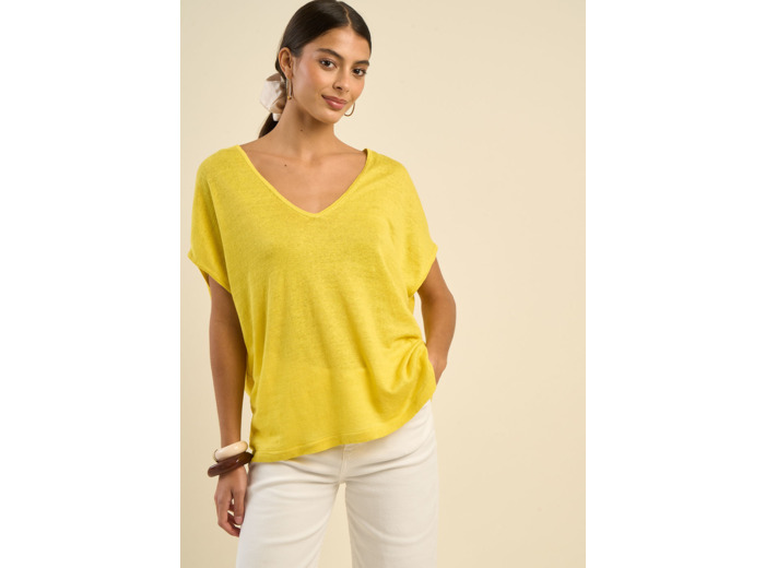 Pull sans manches col V 100% lin