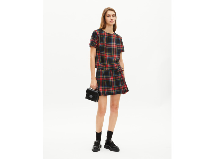 Top en tartan rouge et noir rouge