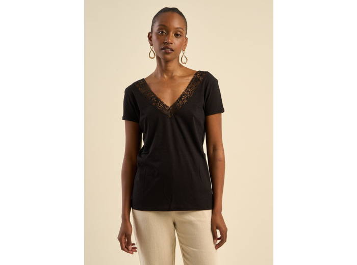 T-shirt, décolleté dos avec broderie