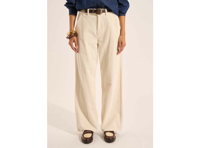 Pantalon large en velours de coton taille haute