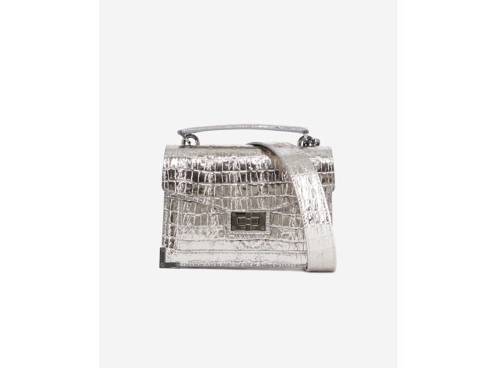 Sac emily small effet crocodile cuir argenté antic silver