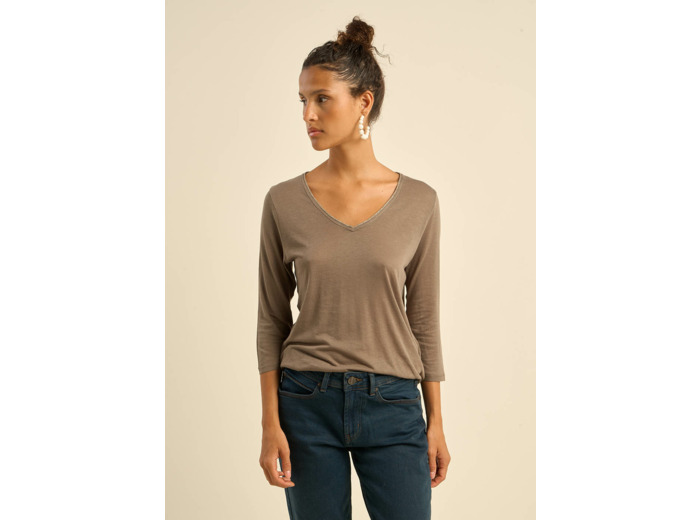 Tee-shirt col V et manches 3/4
