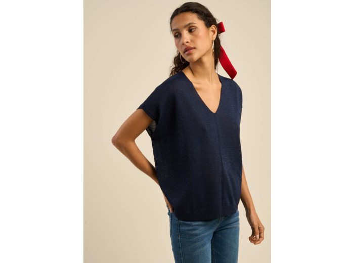 Pull oversize à col V et manches courtes