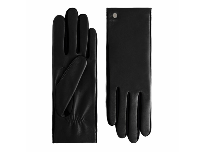 Gants femme bi-matières en cuir d'agneau