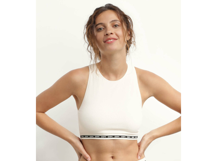 Crop top en microfibre côtelée sans couture Beige Dim Icons Seamless