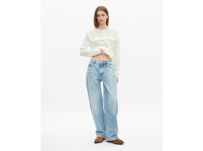 Cardigan avec volants en laine mérinos écru ecru