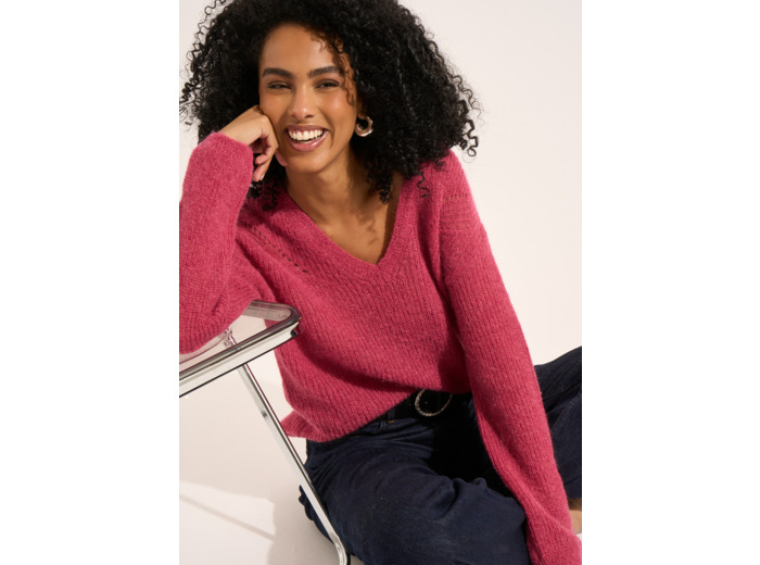 Pull à col V en mohairs et Alpaga