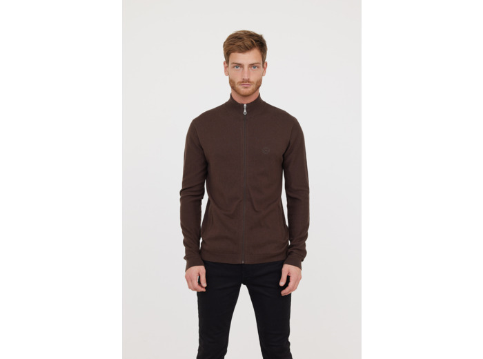 Gilet zippé en coton et laine recyclée, col cheminée avec print poitrine