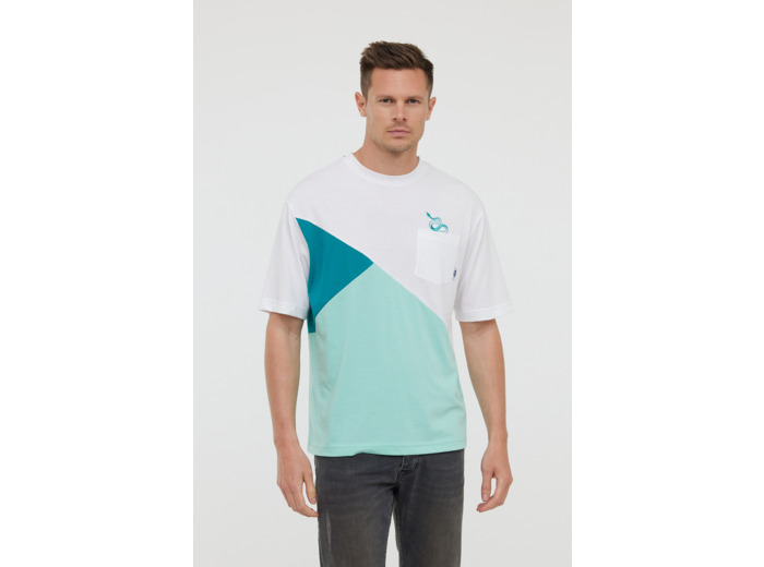 T-shirt manches courtes à découpes assymétriques, poche plaquée poitrine et broderie motif serpent