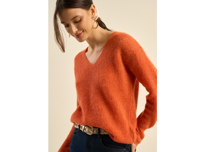 Pull à col V en mohairs et Alpaga