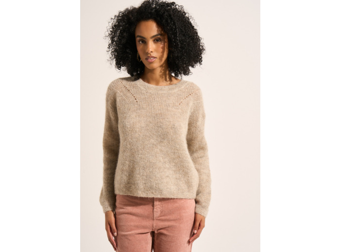 Pull col rond à détails tricotés