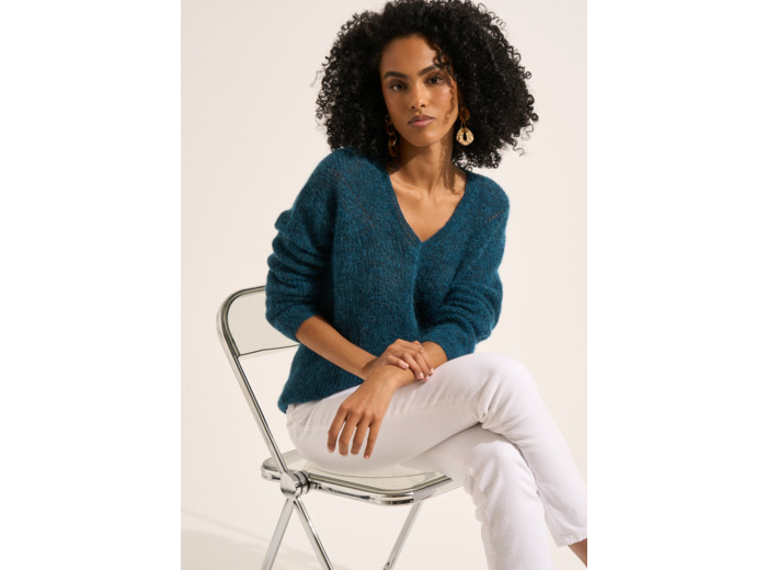 Pull à col V en mohairs et Alpaga