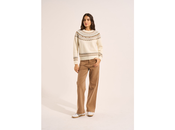 Pantalon coupe large en coton taille haute