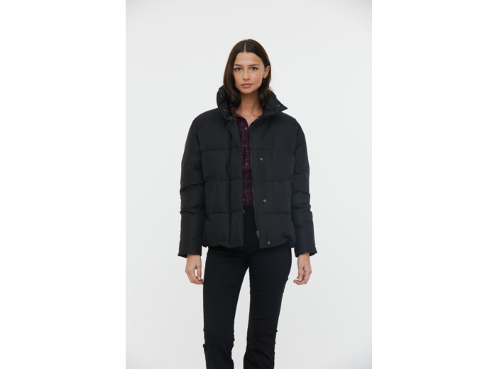 Doudoune «boxy» imprimée carreaux ton sur ton resserrable en bas