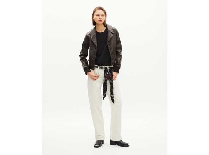 Blouson court en cuir marron brown