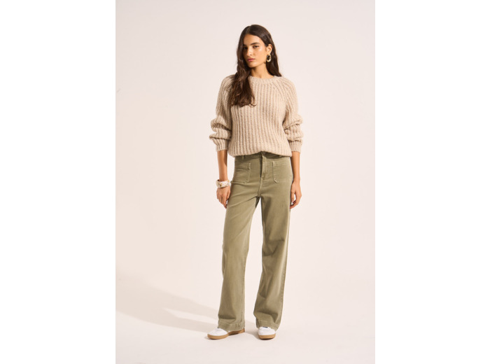 Pantalon coupe large en coton taille haute