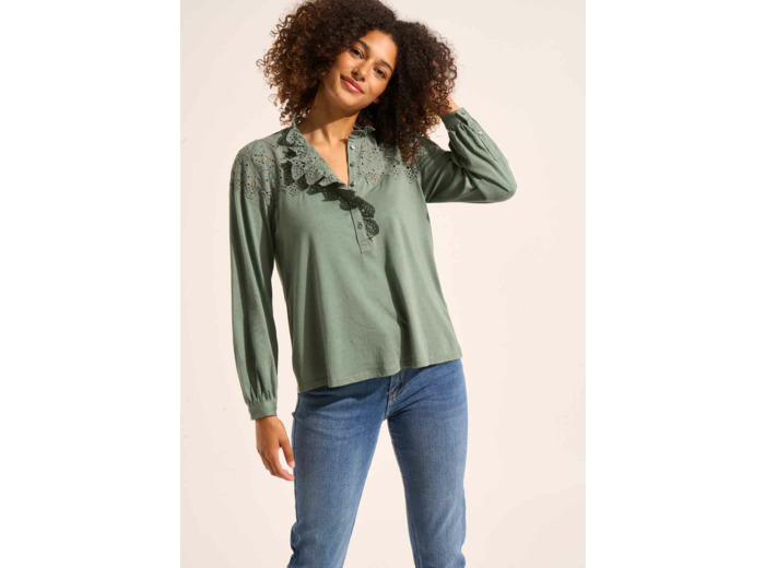 Top en jersey détails brodés