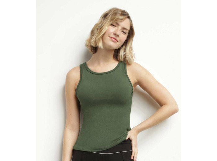 Débardeur de sport femme thermorégulateur en jersey Kaki Dim Move