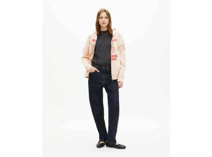 Sweatshirt zippe a capuche avec print ecru