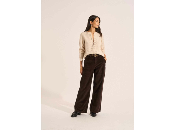 Pantalon large en velours de coton taille haute