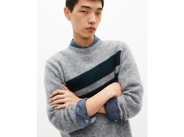 Pull avec bandes contrastées gris grey