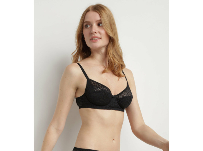 Soutien-gorge à armatures en dentelle florale recyclée Noir Sublim