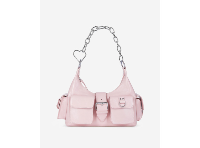 Sac amelia chaîne en cuir craquelé rose pink