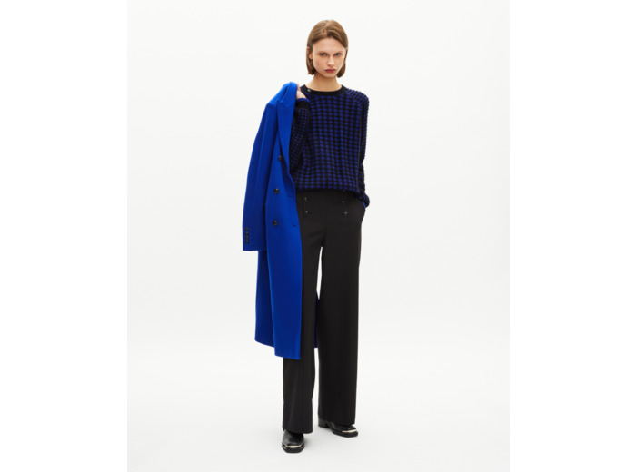 Pull en pied de poule en laine mélangée bleu black navy