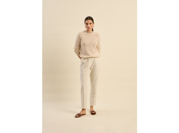 Pantalon droit fluide à taille élastique et rayures