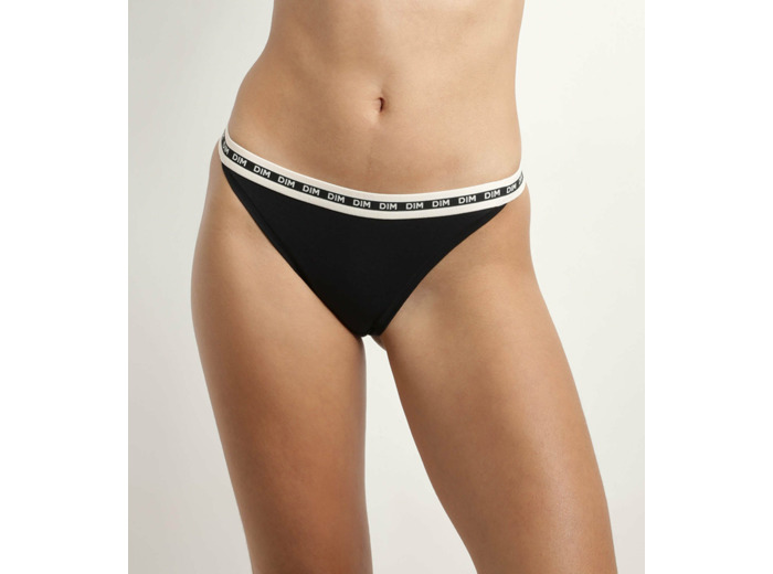 Tanga en coton modal Noire et ceinture Beige Dim Icons Essentiel