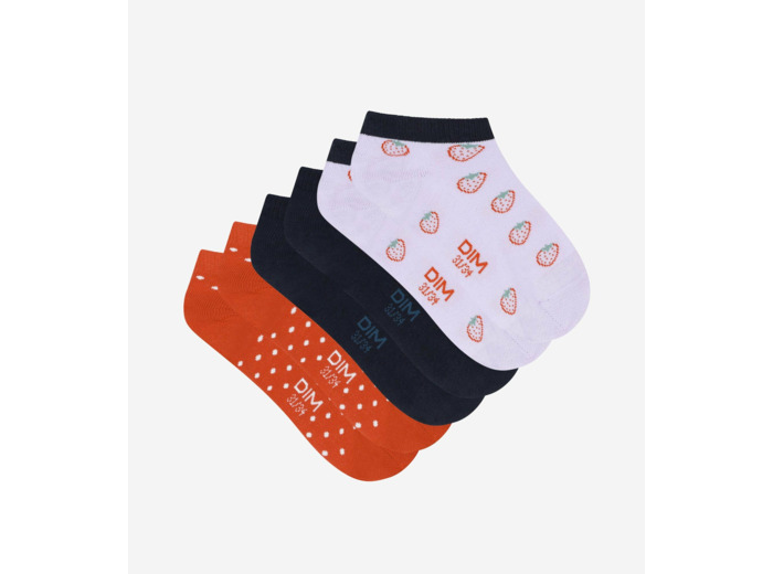 Lot de 3 paires de socquettes enfant Lila à motif fraise Coton Style