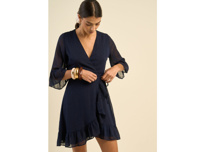 Robe courte cache-cœur plumetis