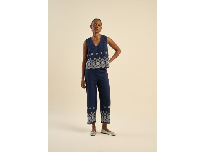 Pantalon taille haute 7/8 brodé