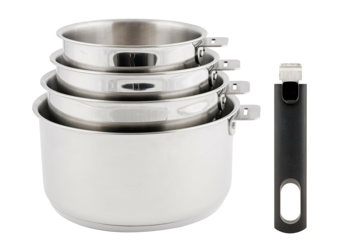 Set 4 casseroles 14/16/18/20cm + poignée amovible Click!