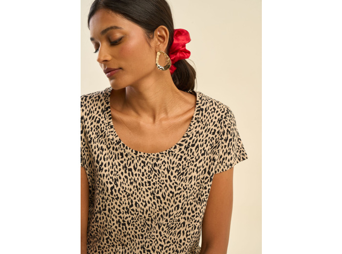T-shirt à col danseuse imprimé léopard