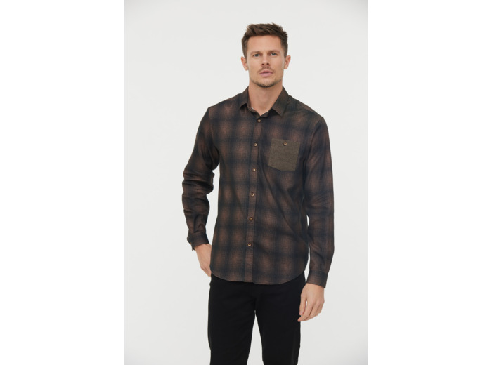 Chemise flanelle carreaux avec poche poitrine et détails contrastés