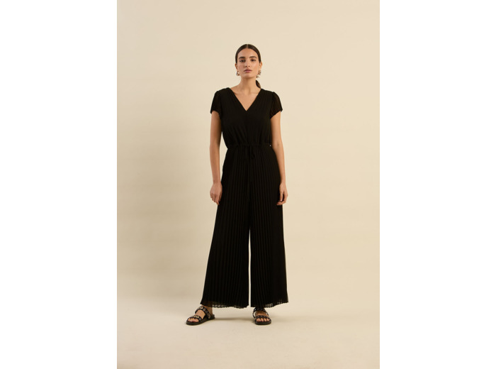 Combinaison longue plissée à manches courtes