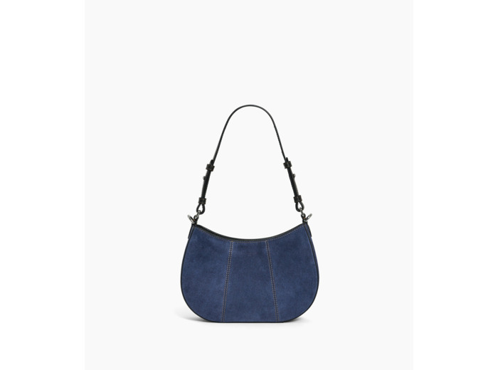 Petit sac demi-lune Juliette en cuir suède effet denim