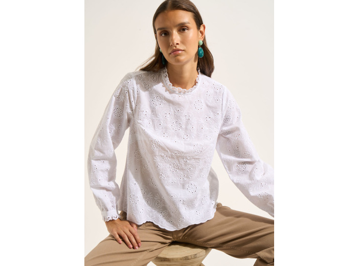 Blouse brodée col montant