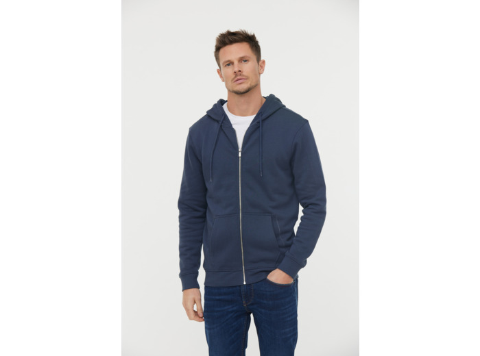 Hoodie zippé basique en coton bio gratté et print poitrine