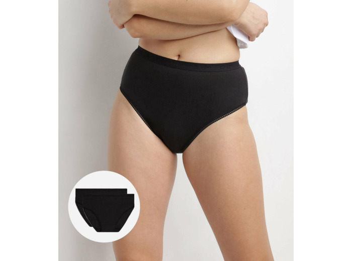 Lot de 2 slips noirs Femme Pur Coton taille haute