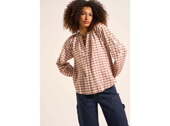 Blouse à carreaux brodée