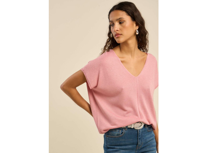 Pull oversize à col V et manches courtes