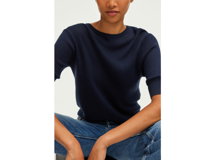 Pull fin à manches courtes à côtes - JULIA