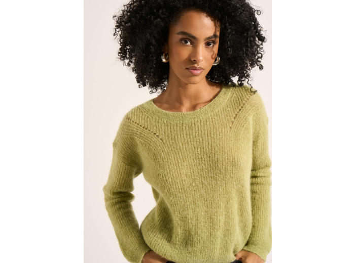 Pull col rond à détails tricotés
