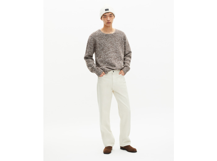 Pull mouliné beige et blanc beige