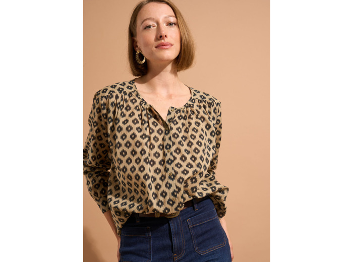 Chemisier imprimé encolure ronde sans col