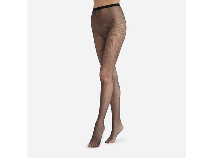 Collant femme en résille Noir et lurex argent Dim Style