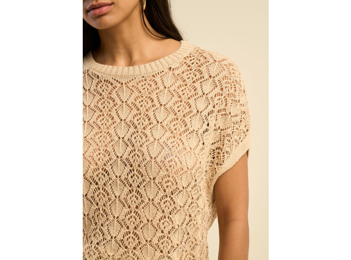 Pull ajouré à col rond et sans manches