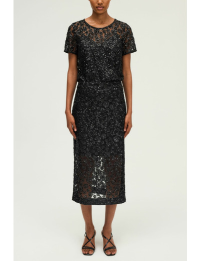 Jupe midi à sequins noirs - BLANCHE